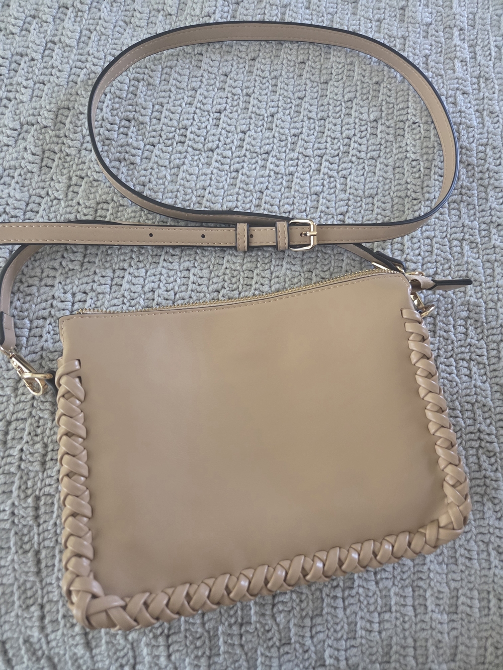 Jen&Co Neutral Woven-Trim Crossbody Bag - Taupe